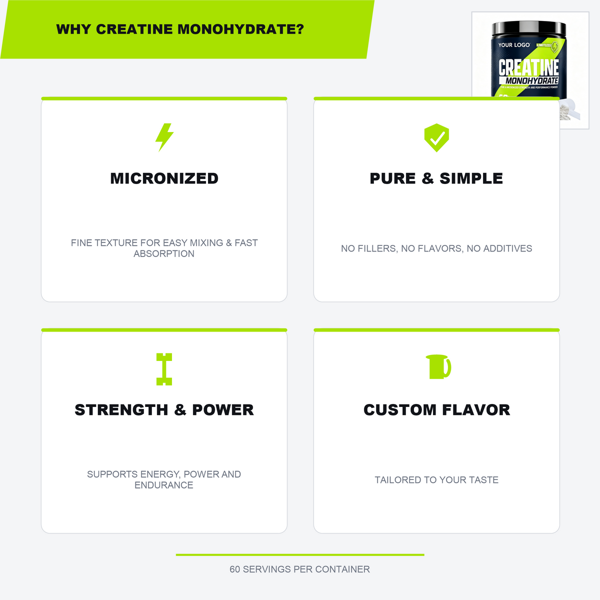 Pure Micronized Creatine Monohydrate Powder – Unflavored (60 Servings, 300g)