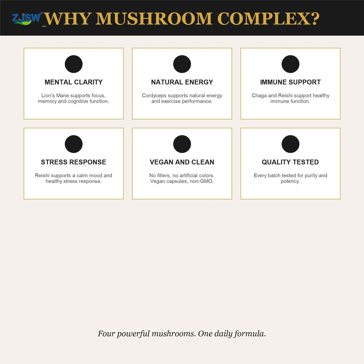 OEM/ODM Mushroom Complex Supplement – 60 Vegan Capsules | Lion's Mane, Reishi, Cordyceps & Chaga