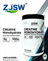 ZJSW Micronized Creatine Monohydrate Powder, 5g Per Serving, 100 Servings (500g), Unflavored Creatine Supplement for Muscle Growth & Workout Performance