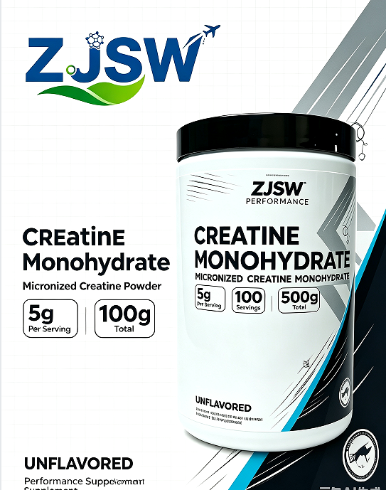 ZJSW Micronized Creatine Monohydrate Powder, 5g Per Serving, 100 Servings (500g), Unflavored Creatine Supplement for Muscle Growth & Workout Performance