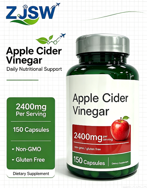 Apple Cider Vinegar Capsules, 2400mg Per Serving, 150 Vegetarian Capsules, Non-GMO & Gluten Free, Daily Apple Cider Vinegar Dietary Supplemen