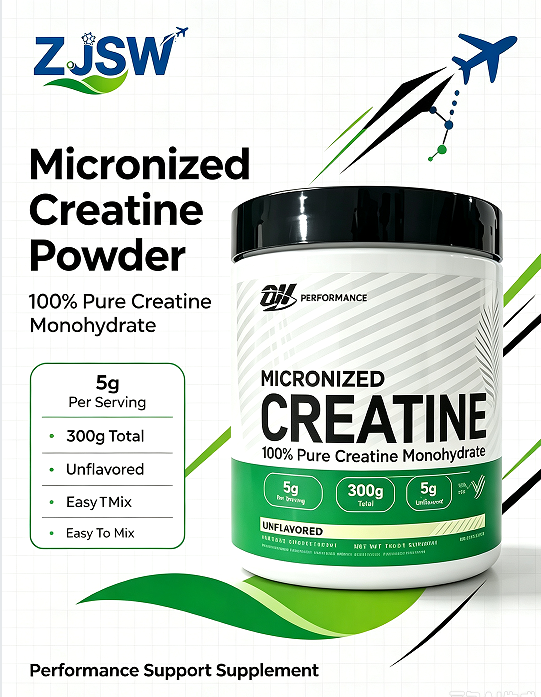 ZJSW Micronized Creatine Powder, 100% Pure Creatine Monohydrate, 5g Per Serving, Unflavored, 300g for Muscle Building & Workout Performance