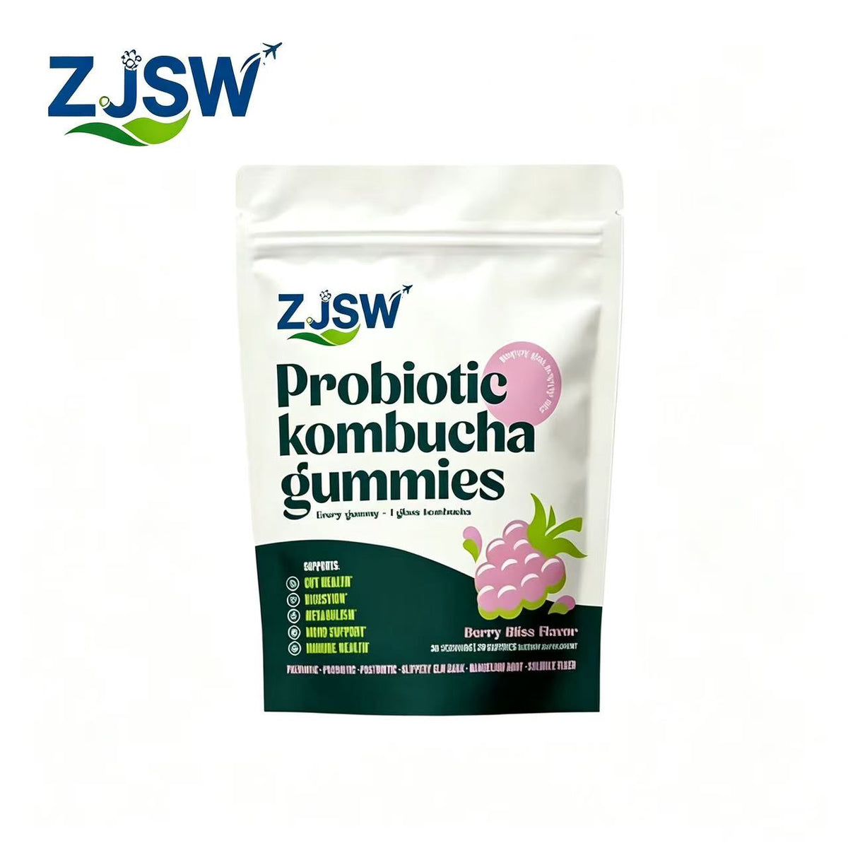 ZJSW Probiotic Kombucha Gummies – Berry Bliss Flavor (30 Gummies)
