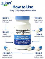 ZJSW Extra Strength Ashwagandha with Black Pepper (120 Vegetarian Capsules)