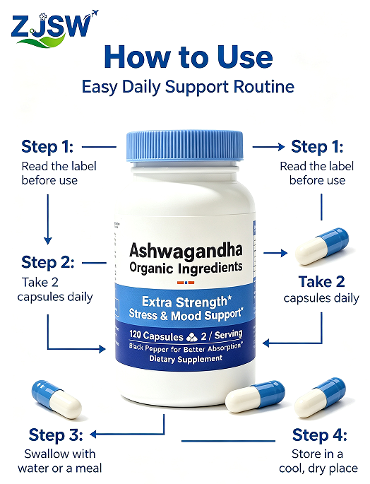 ZJSW Extra Strength Ashwagandha with Black Pepper (120 Vegetarian Capsules)