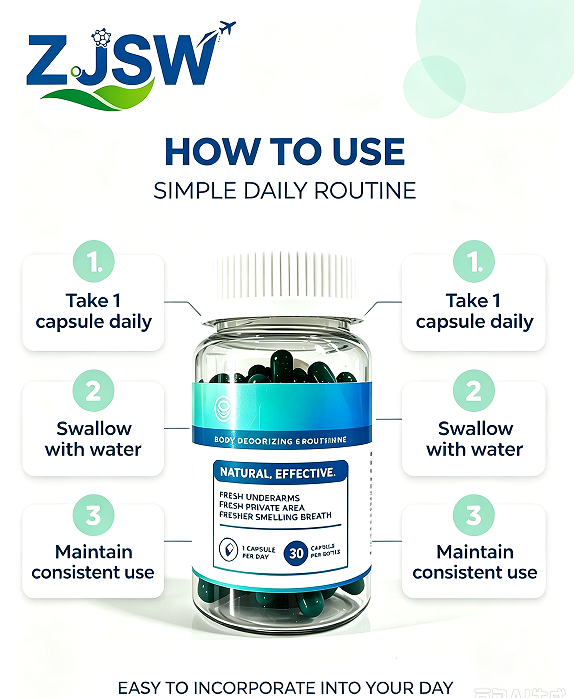 Natural Body Deodorizing Supplement Capsules, Internal Odor Control for Fresh Underarms, Intimate Area & Breath, 30 Capsules