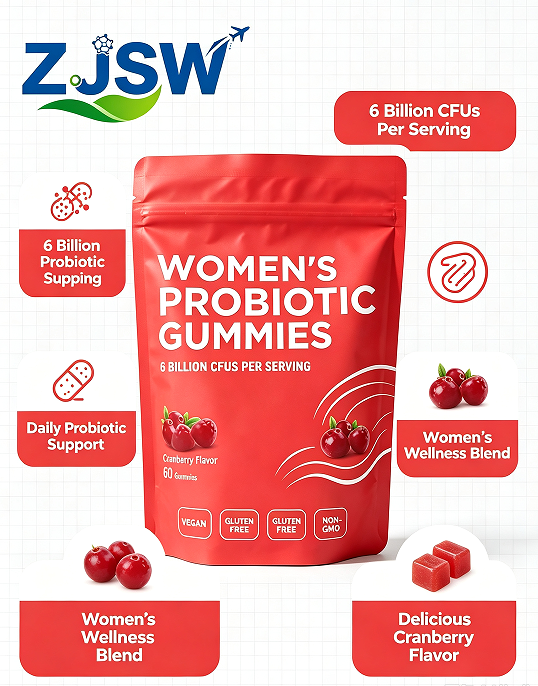 ZJSW Women's Probiotic Gummies, 6 Billion CFUs Per Serving, Cranberry Flavor, 60 Gummies, Vegan, Gluten Free & Non-GMO Dietary Supplemen