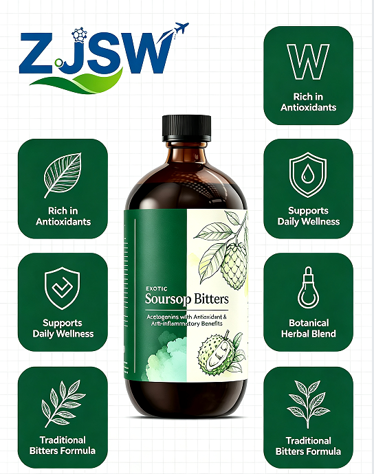 ZJSW Exotic Soursop Bitters Liquid, Soursop Herbal Tincture with Acetogenins, Antioxidant & Anti-Inflammatory Botanical Supplement