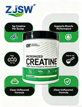 ZJSW Micronized Creatine Powder, 100% Pure Creatine Monohydrate, 5g Per Serving, Unflavored, 300g for Muscle Building & Workout Performance