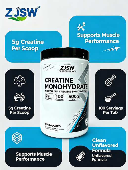 ZJSW Micronized Creatine Monohydrate Powder, 5g Per Serving, 100 Servings (500g), Unflavored Creatine Supplement for Muscle Growth & Workout Performance