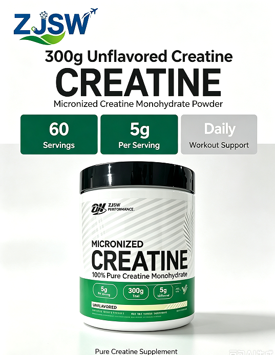 ZJSW Micronized Creatine Powder, 100% Pure Creatine Monohydrate, 5g Per Serving, Unflavored, 300g for Muscle Building & Workout Performance