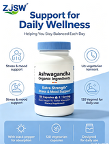 ZJSW Extra Strength Ashwagandha with Black Pepper (120 Vegetarian Capsules)
