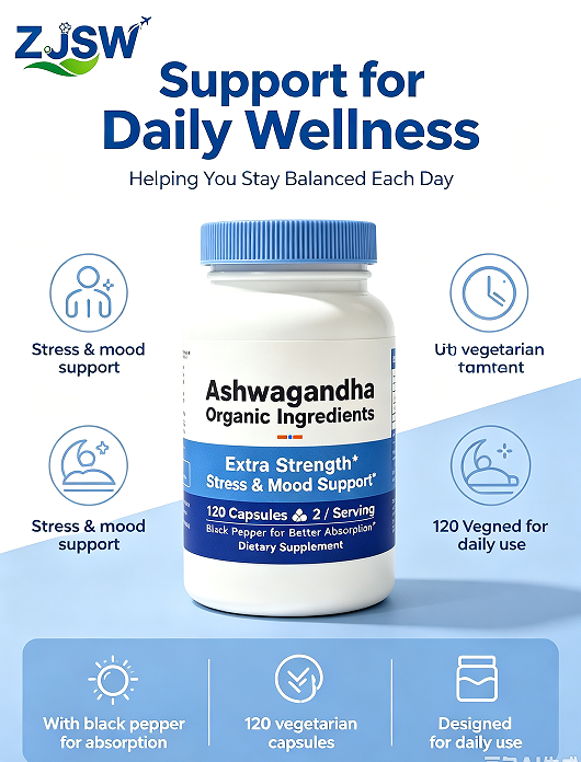 ZJSW Extra Strength Ashwagandha with Black Pepper (120 Vegetarian Capsules)