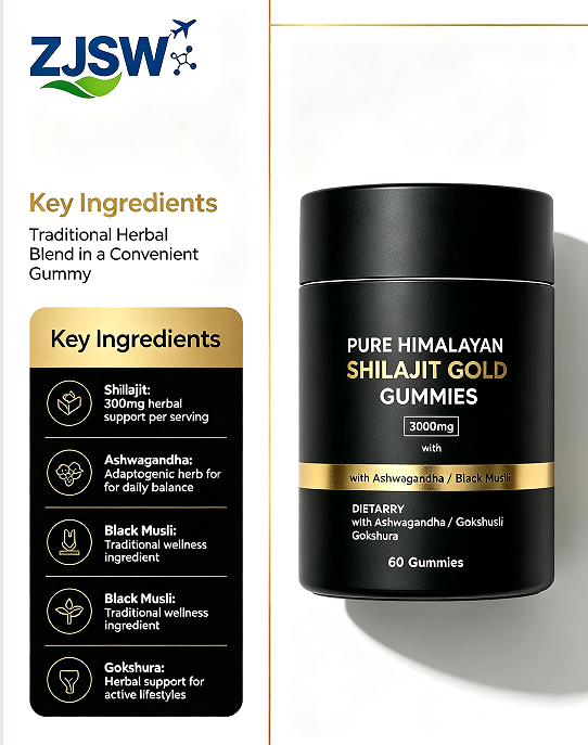 ZJSW Pure Himalayan Shilajit Gold Gummies (3000mg, 60 Gummies)