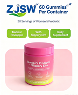 ZJSW Women's Probiotic Gummies with Slippery Elm, Tropical Hawaiian Pineapple Flavor, Supports Feminine Flora & pH Balance, 60 Gummies, 30 Servings