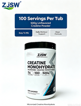 ZJSW Micronized Creatine Monohydrate Powder, 5g Per Serving, 100 Servings (500g), Unflavored Creatine Supplement for Muscle Growth & Workout Performance