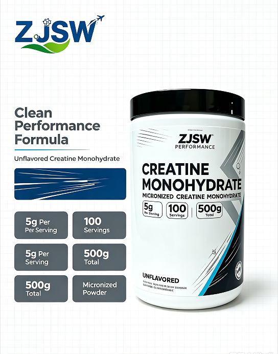 ZJSW Micronized Creatine Monohydrate Powder, 5g Per Serving, 100 Servings (500g), Unflavored Creatine Supplement for Muscle Growth & Workout Performance