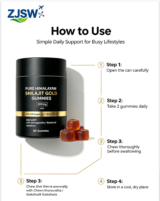 ZJSW Pure Himalayan Shilajit Gold Gummies (3000mg, 60 Gummies)