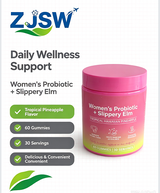 ZJSW Women's Probiotic Gummies with Slippery Elm, Tropical Hawaiian Pineapple Flavor, Supports Feminine Flora & pH Balance, 60 Gummies, 30 Servings