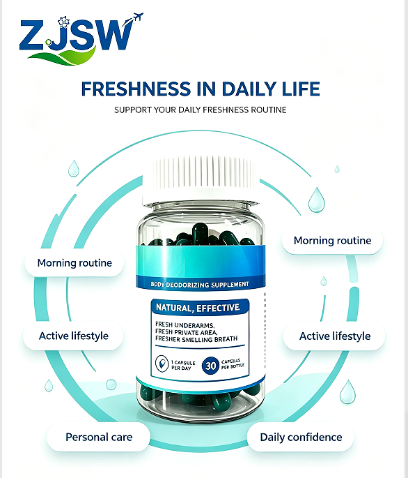 Natural Body Deodorizing Supplement Capsules, Internal Odor Control for Fresh Underarms, Intimate Area & Breath, 30 Capsules