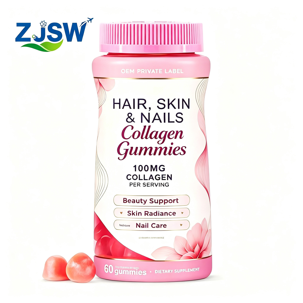 Hair Skin and Nails Collagen Gummies – Women Beauty Dietary Supplement (OEM/ODM Private Label)