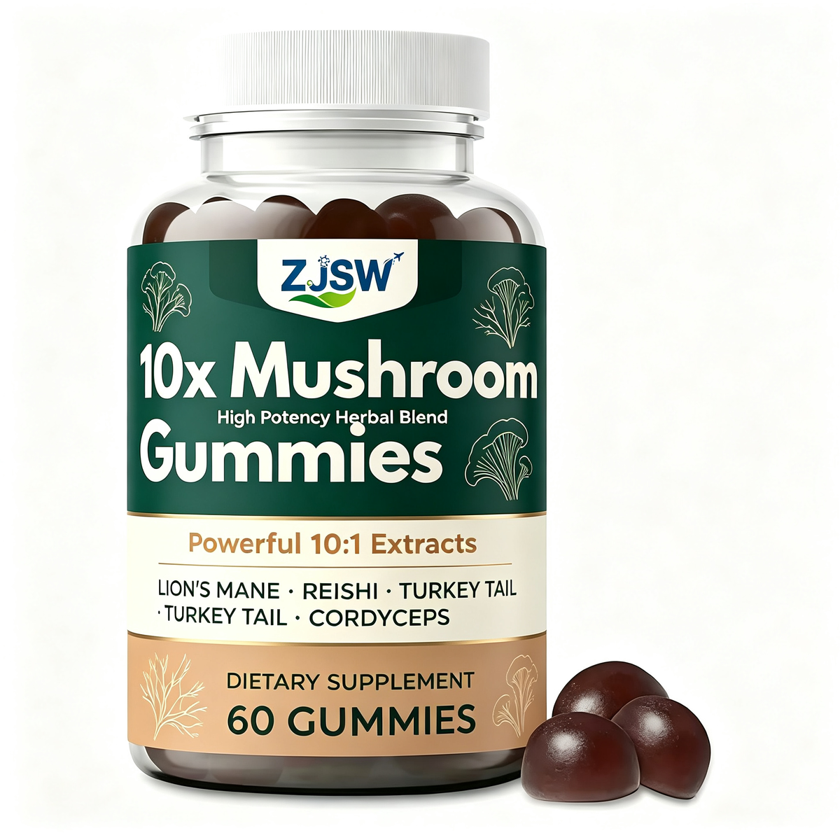 10X Mushroom Complex Gummies – 60 Count Vegan Dietary Supplement (OEM/ODM Private Label)