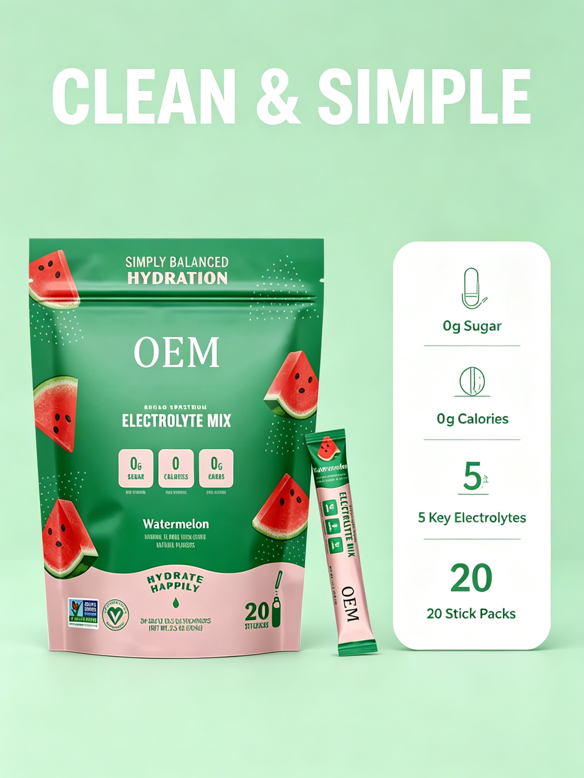 Watermelon Electrolyte Drink Mix Powder | 20 Stick Packs | OEM & Private Label Manufacturer