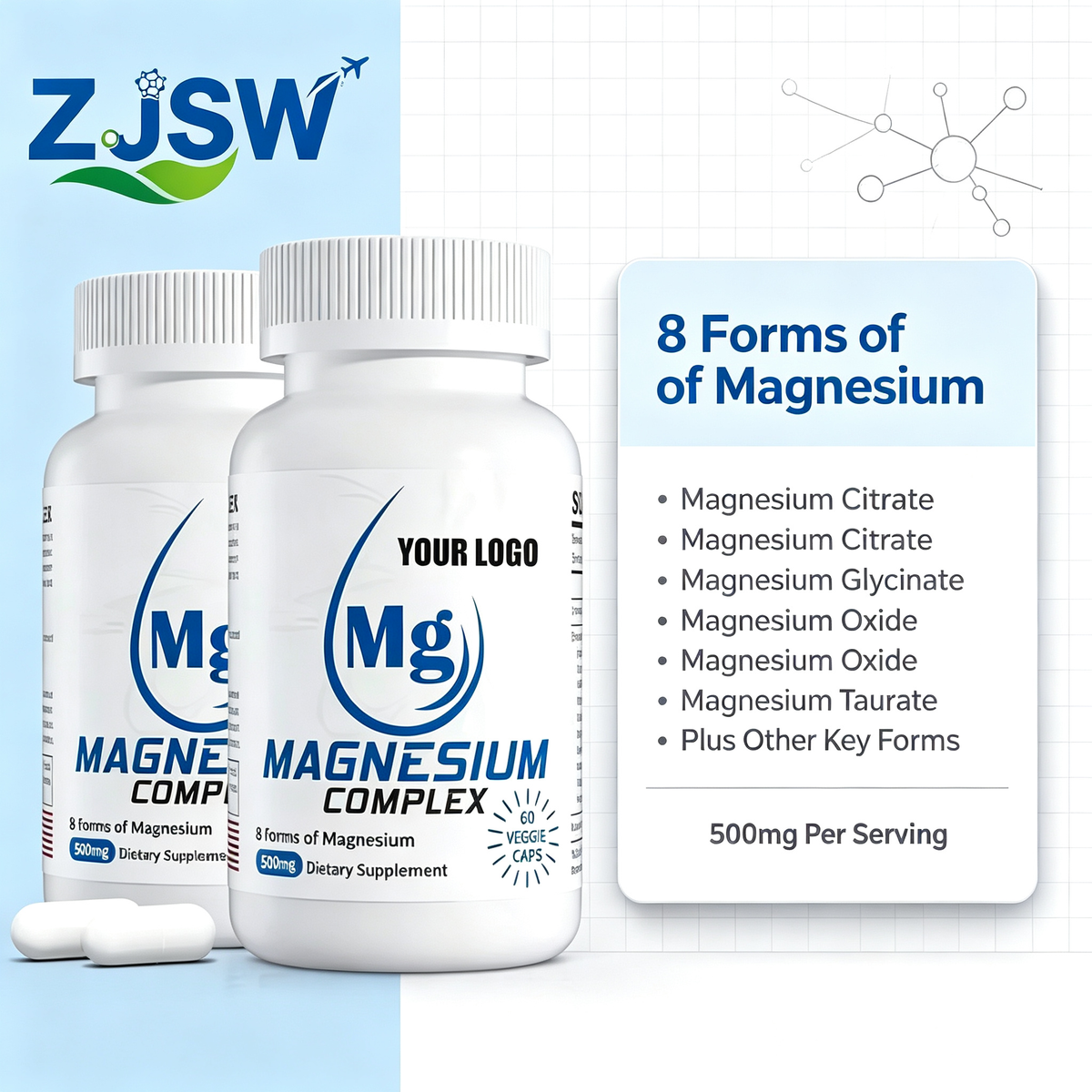 Hot Sale Magnesium Complex Capsules with Calcium Magnesium Zinc & Vitamin D for Adult Memory & Sleep Support
