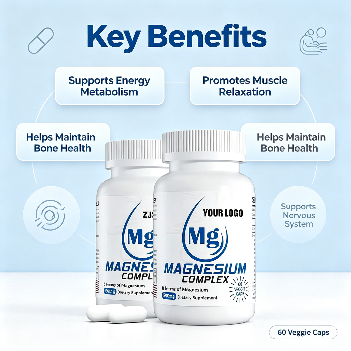 Hot Sale Magnesium Complex Capsules with Calcium Magnesium Zinc & Vitamin D for Adult Memory & Sleep Support