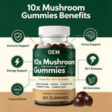 10X Mushroom Complex Gummies – 60 Count Vegan Dietary Supplement (OEM/ODM Private Label)