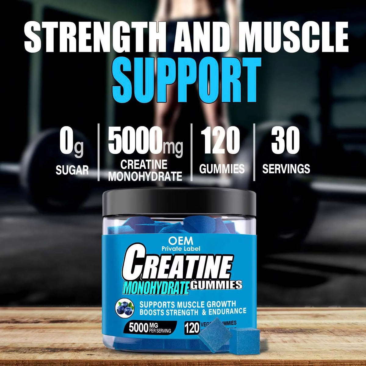 ZJSW Creatine Monohydrate Gummies – Blueberry Flavor 5000mg (120 Vegan Gummies)