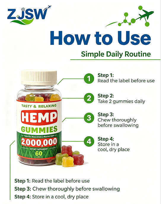 ZJSW Hemp Gummies - Tasty & Relaxing Supplement (60 Gummies)