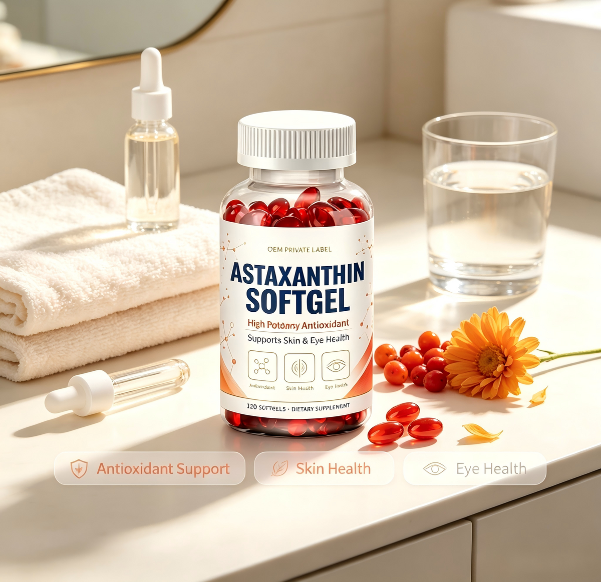 Astaxanthin Softgels High Natural Antioxidant – Skin & Eye Daily Wellness (120 Counts) | OEM Private Label