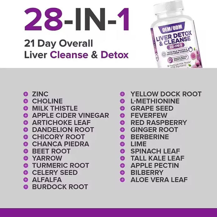 Custom Liver Protection Liver Detox Capsules 4 Plants Vitamins Milk Thistle Dandelion Cleanse Supplement