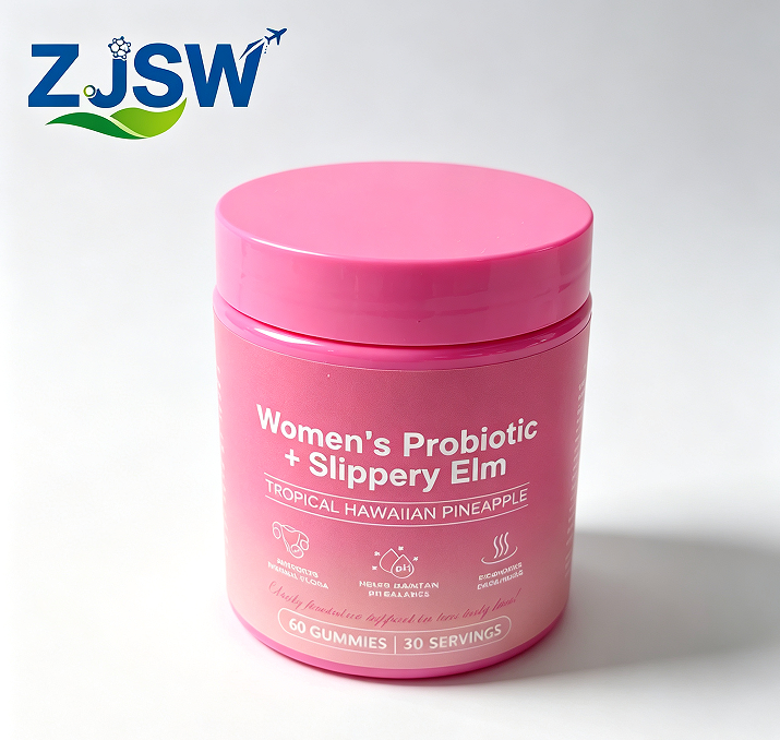 ZJSW Women's Probiotic Gummies with Slippery Elm, Tropical Hawaiian Pineapple Flavor, Supports Feminine Flora & pH Balance, 60 Gummies, 30 Servings