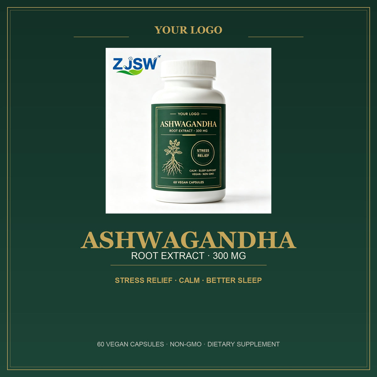 Ashwagandha Root Extract 300mg – Stress Relief & Sleep Support (60 Vegan Capsules)