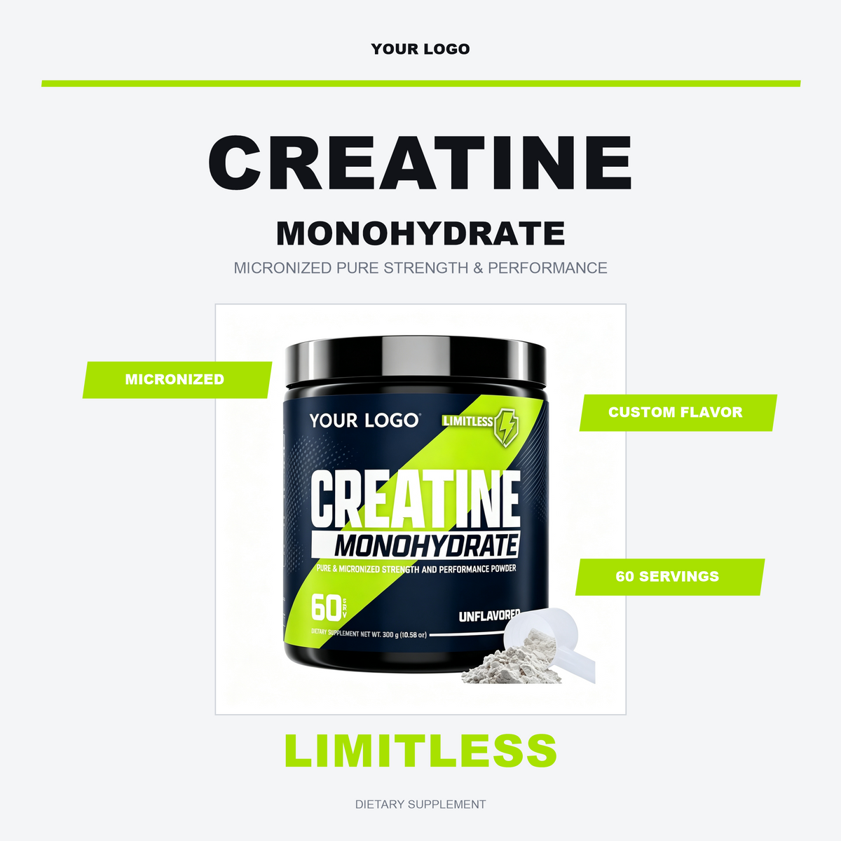 Pure Micronized Creatine Monohydrate Powder – Unflavored (60 Servings, 300g)